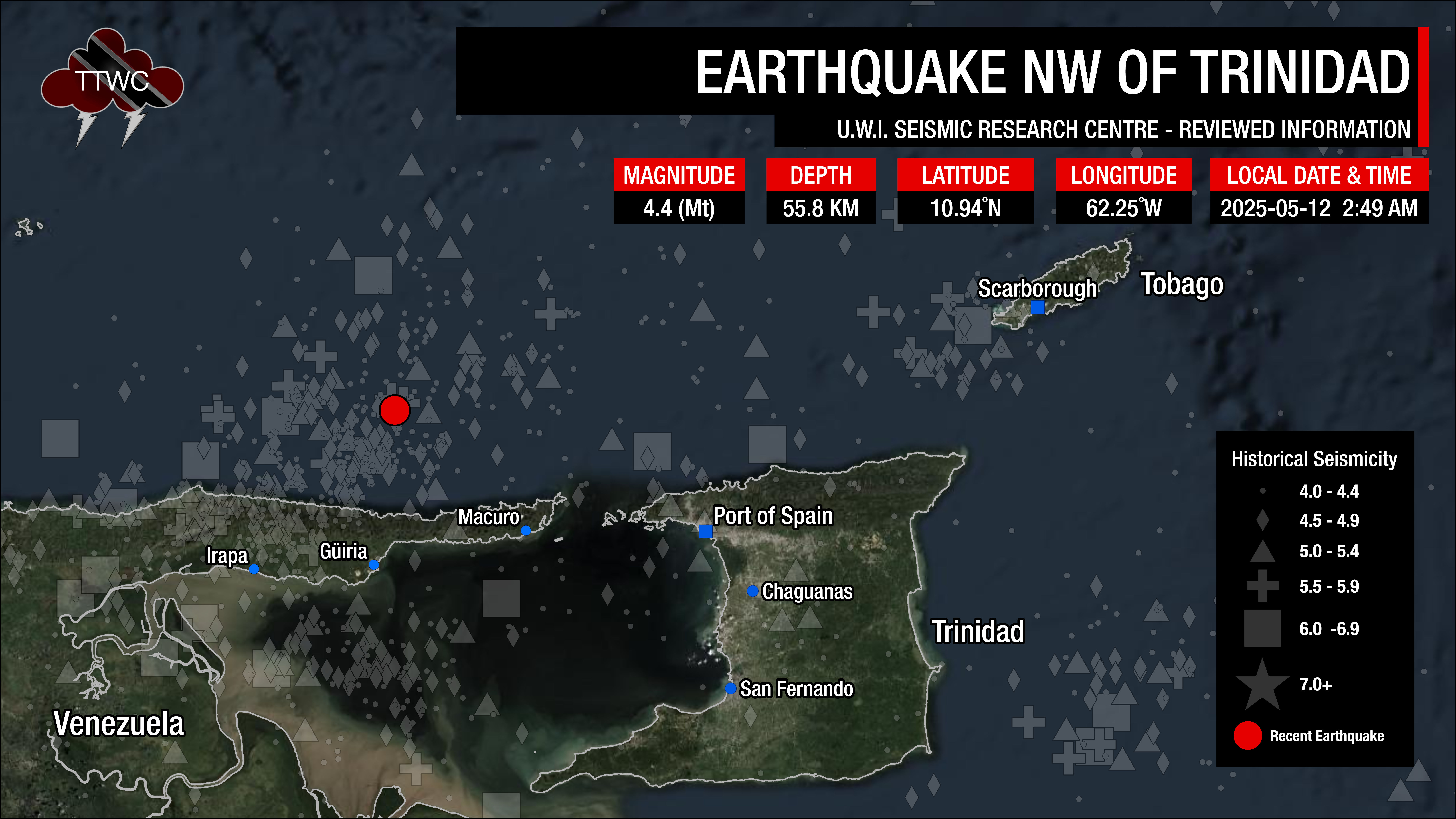 Information from the UWI SRC concerning the earthquake northwest of Trinidad.
