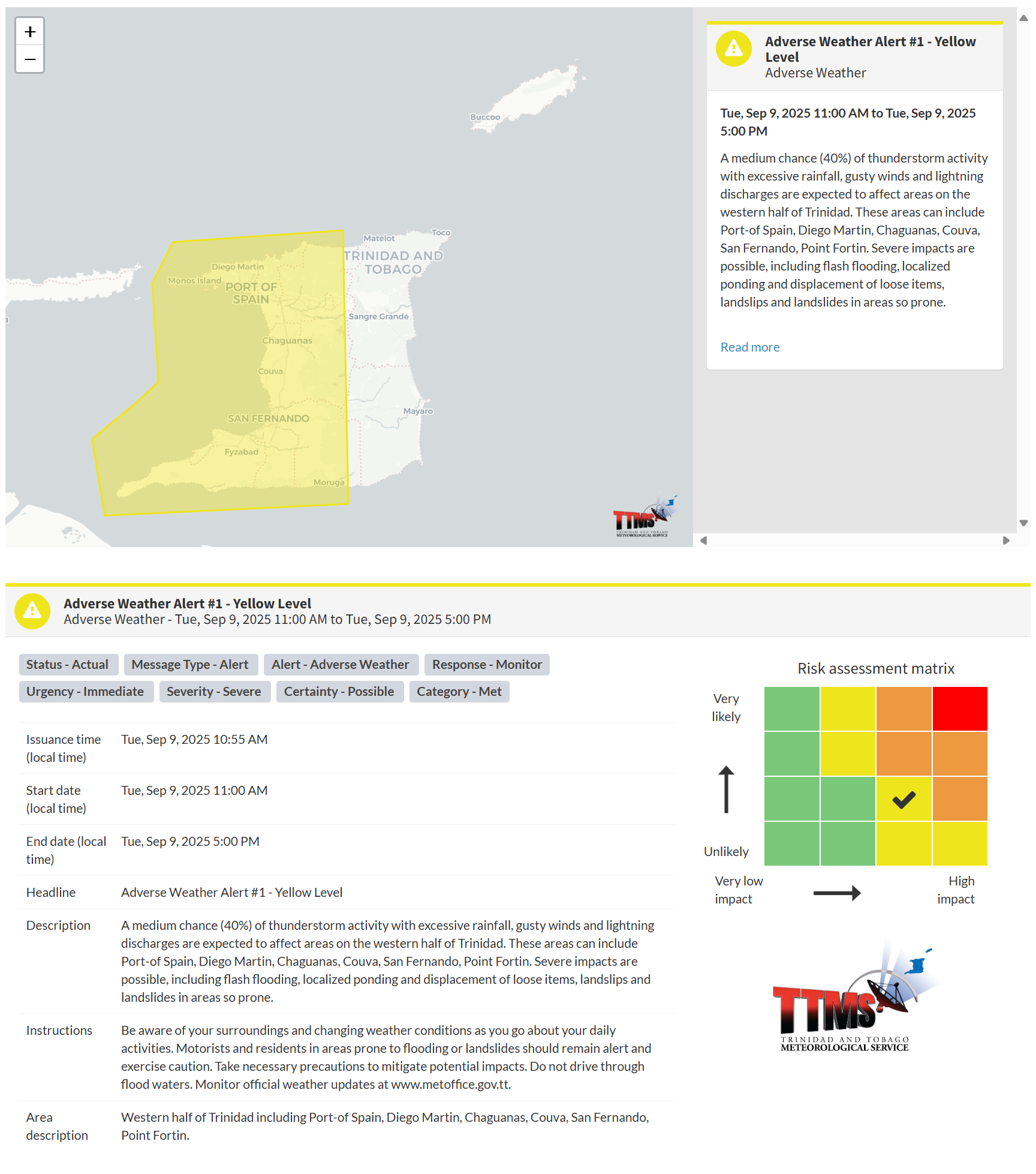 Adverse Weather Alert information from the Trinidad and Tobago Meteorological Service