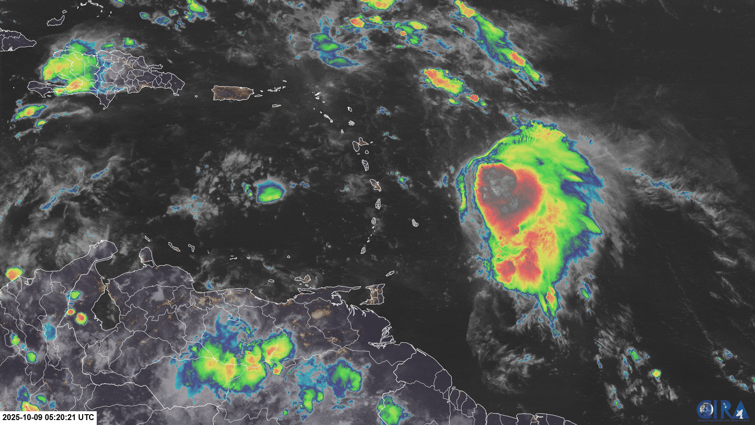 Tropical Storm Jerry northeast of Trinidad and Tobago on Thursday.